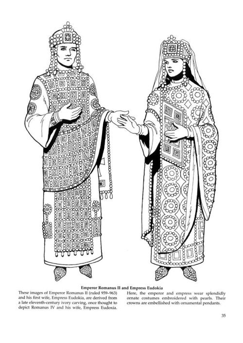 Byzantine costume from 11th to 14th century;Emperor Romanus II and Empress Eudokia", 10th centu