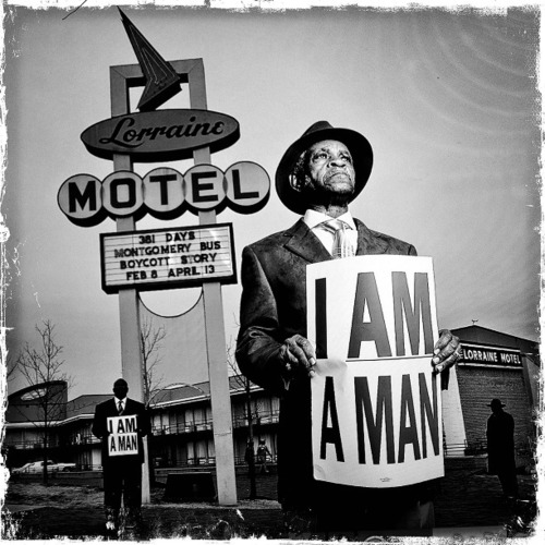 Standing in front of the former Lorraine Motel, the site of the Martin Luther King Jr. assassination