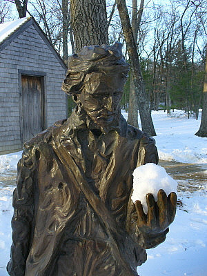 At Walden Pond there is a statue of Henry David Thoreau in which he is staring down at his hand with