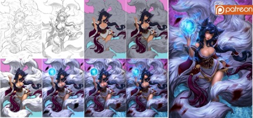 This month on my Patreon we have the Ahri steps color process. I hope you like it! support me to kee