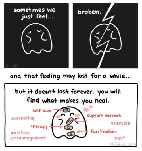 mentalillnessmouse: chibird: Even though we may feel broken inside, we can still heal. ❤️️ It’