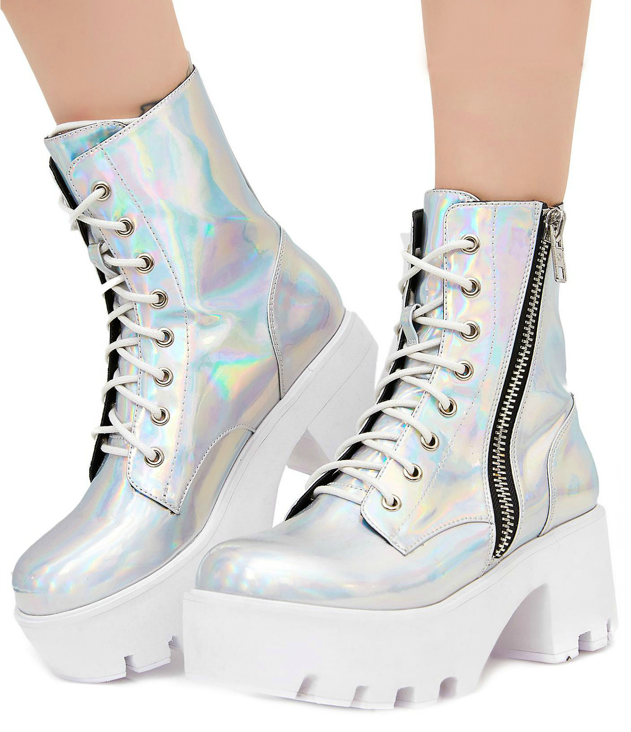 dumdolly:  cherrydope:  coquettefashion: Cute Shoes  Pink Chunky Boots | Holographic Sneakers 