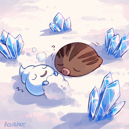 aquanutart:When the morning sun hit an icicle, it wished not to melt, and thus Vanillite was born. A