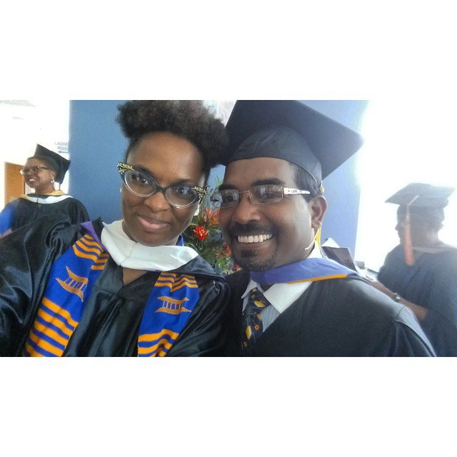 Ms. Jones (#ChesnuttReference) and Mr. Velappan (#ChesnuttCirculation) dressed for the staff processional and waiting for the Founders Day event to begin! #148YearsOfBroncoPride #BroncoPride #FSUBroncos #ChesnuttLibrary #BroncoPride #academiclibrary...