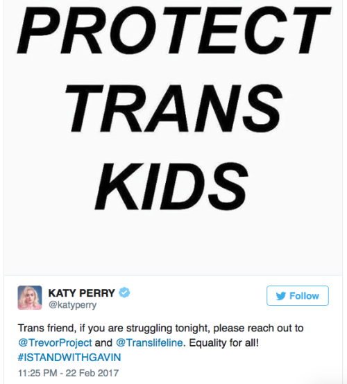 mresundance: micdotcom: Celebrities are slamming Trump for lifting federal protection for transgender students This. This is when you know you are winning the war. Because you have the support of people who have a strong voice in our culture, people who