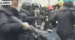 kropotkindersurprise: Spain 2012 - Riot police attack protesting firefighters. Never group cops together with firefighters or EMT’s. 
