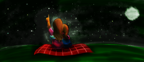 For @mypixelberries from @arowanathestudent! Hi, Rose! I decided to draw both of your MCs stargazing