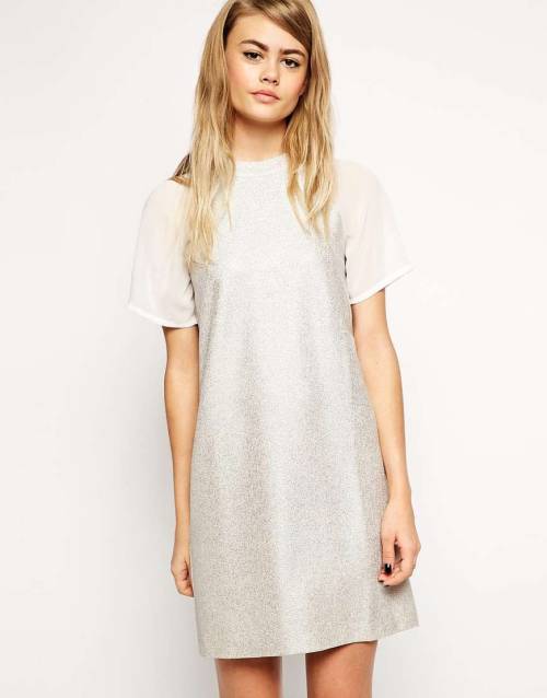 ASOS Metallic Shift With Chiffon Sleeve