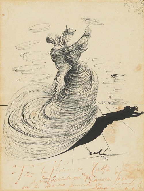 ochyming:Salvador Dalí   1904-1989   Deux danseurs, 1949  pen and India ink and sepia ink on card 1