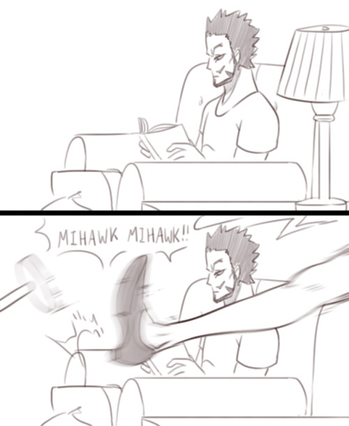 thezombiedogz:  So smooth~ I have this AU where the shichibukai are all roommates together and poor Mihawk can’t ever get a break. 