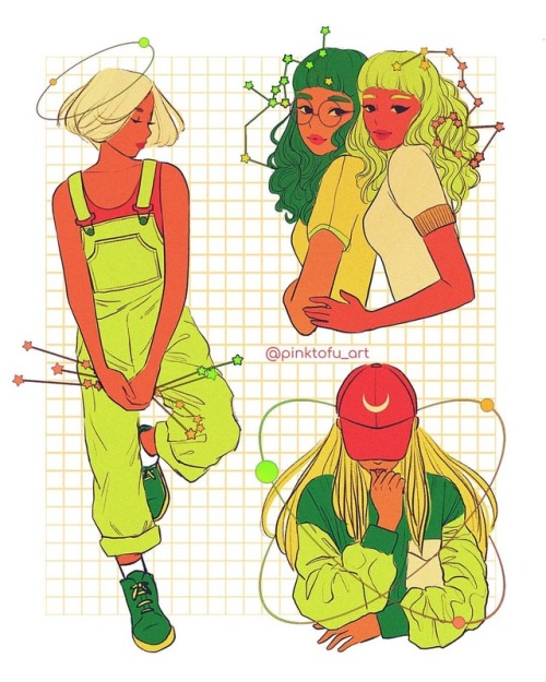 ✨Space gals sketches ✨First illustration of 2019! Lime green is a color I never use so I wanted to t