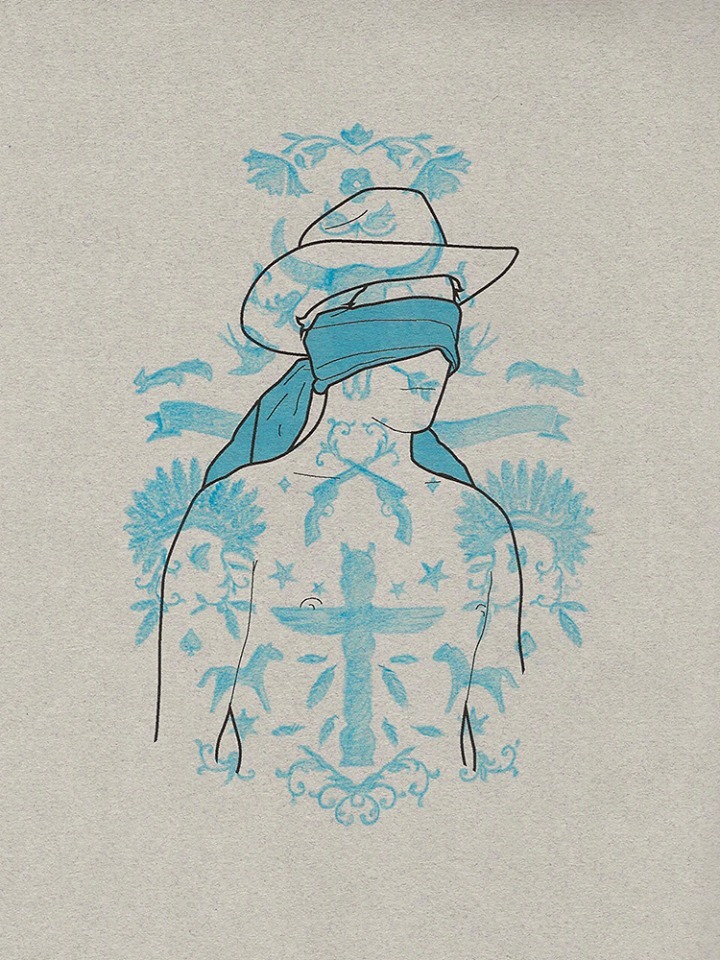 enchantemoimerlin:    Jérôme Pellerin‎  “Alexis en Cowboy”Crayons de couleurs