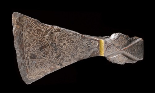 Silver inlaid axe head, Danish, 9th century AD.from the National Museum of Denmark