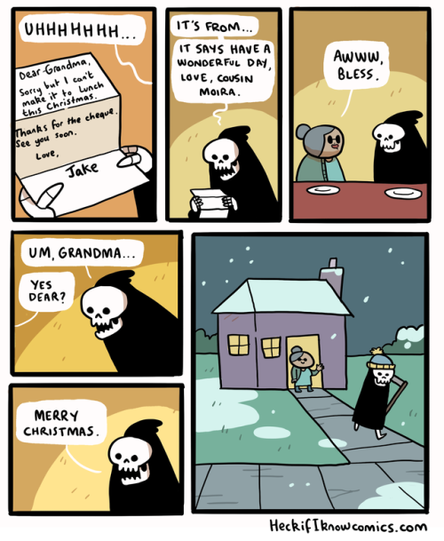 dcriojas8:heckifiknowcomics:Seasons Greetings my dudes!Can there be a sequel where Death visits Jake