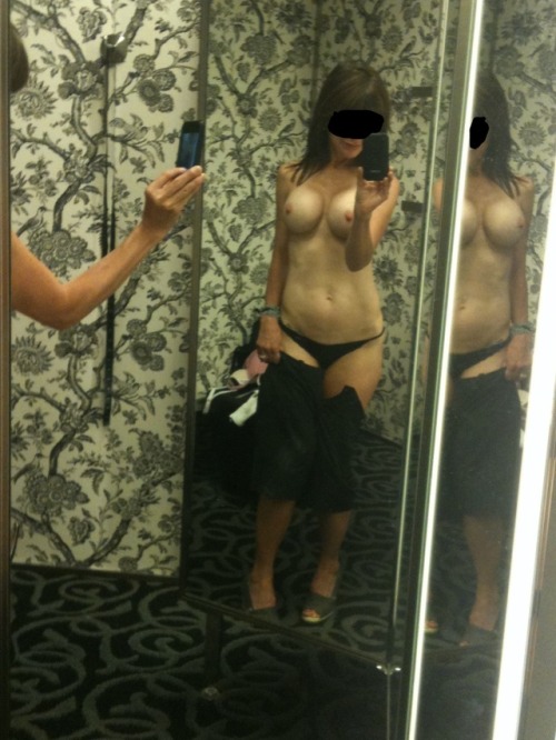 hotwifetributexxx: My wife’s fitting room selfie to tease me and a few of her “friends