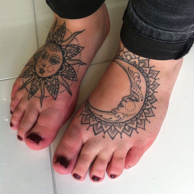Woodfarm . — Healed sun and moon feet tats #tattoo #foottattoo...