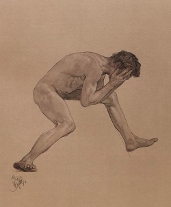 Male nude study.  Max Klinger. German. 1857-1920.