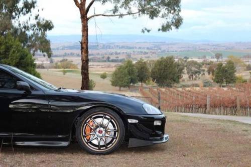 TOYOTA Supra JZA80, 1997 equipped with CEIKA anodized orange yellow big brake kit. Front 8 pot 356x3