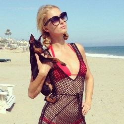 parishilton:  Another beautiful day on the beach with my baby @DollarThePuppy. #Malibu (at MALIBU)