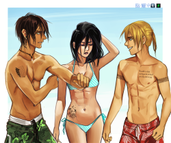 bev-nap:   I only want Eren, Mikasa, and Armin to make it to the beach, grow old, grow their  hair out and live happily ever after…guess that’s too much to ask  though xD(Drew this during my livestream)   