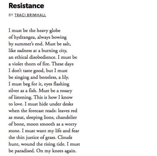 deformititties: “Resistance” by Traci Brimhall ID below Keep reading