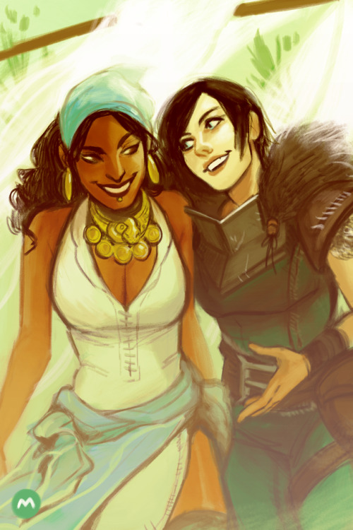 daficswap: @mureh’s entry for @phantomhive3108 of her Mila Hawke and Isabela