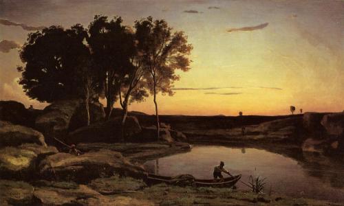 Camille Corot - Evening Landscape (The Ferryman, Evening). 1839. Oil on canvas.