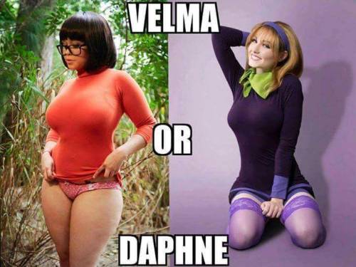 gigglefuck:  scopophilicscorpio: curiouswinekitten2:  Glasses and thick thighs.  Duh.  😊  Velma all the way.  I would bind her….cut her sweater and her boy short panties.  I can tell she would be a trembler.  Hot breath against her neck followed