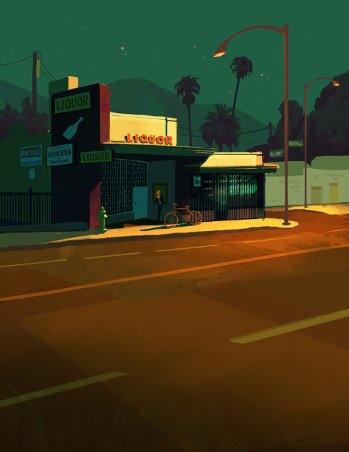 repecca:Back with more homework! Day and night scenes of a local liquor store, inspired by Tadahiro 