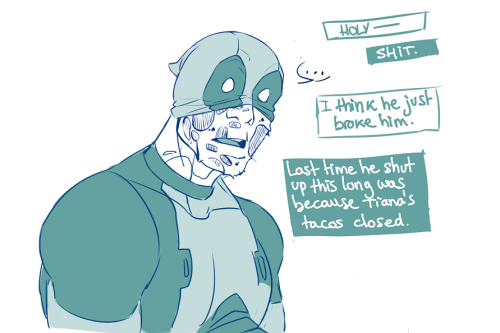 kisu-no-hi:  HEADCANON TIME! After working together more than once, Peter’s trust in Wade develops into a strong bond. He ends up showing him his face and give him his name as a sign of trust :) Now if only Wade knew the word “personal space”.