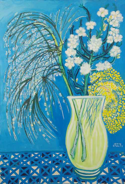 pinkstarlightcomputer:JETTE STOLTZ Still life with vase and flowers, oil on canvas, 102x70 cm.