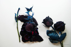  Maleficent. Made Of Black Dyed Rose. Horns Made Of Rose Sepals. The Wand Is A Rose