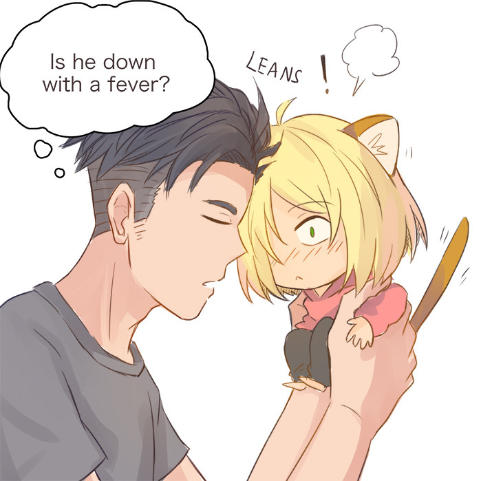 awen-ng: Drew something quick, where yurio cat wants to give a “little gift”