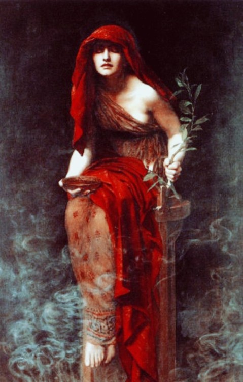 historyfilia:The Priestess of Bacchus , 1885-1889 Priestess of Delphi, 1891 By John Collier