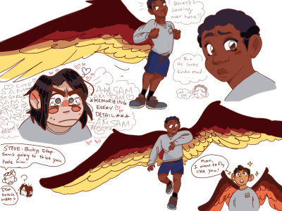 onesmolangel:sambucky teens in P.E./gym class and real wings sam wilson