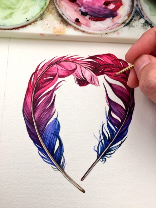 queerplatonicpositivity:sosuperawesome:Watercolor Pride FeathersJody Edwards on Etsy [ ID: A series 