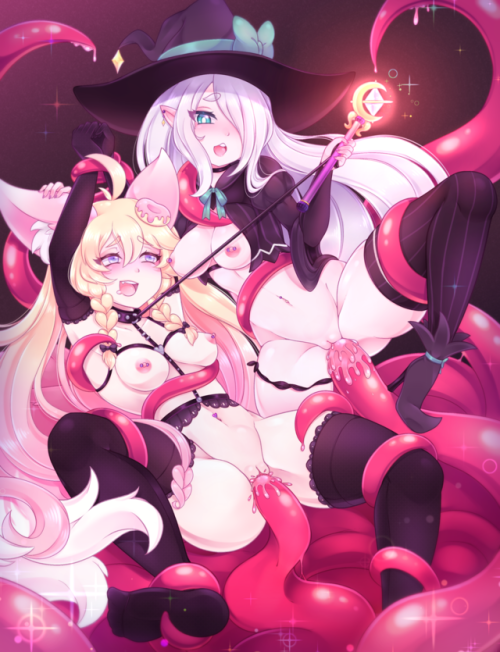 thescarlettdevil:  Commission for Nephyne  ☆ Popila x Hanami having some tentacle fun~  ♥    °˖✧  