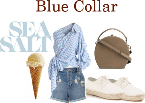 Blue Collar by fashionfindz featuring woven shoesChicwish flounce top / Miss Selfridge shorts / Vinc