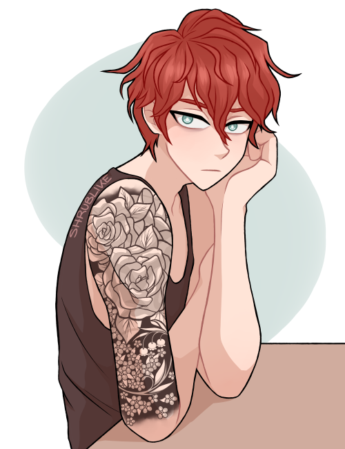 shrublike:I’ve wanted to try to do a cover up tattoo on Saeran for the loooongest time, and I&