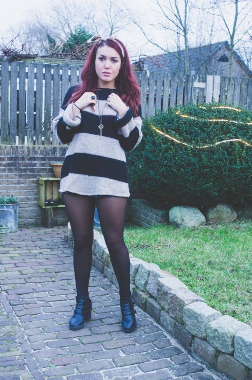 Cosy Striped Jumper &amp; Leather Shorts (by Joy Bomer) Fashionmylegs- Daily fashion from around