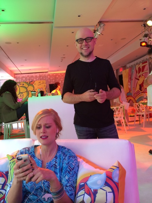 bryankonietzko:  Janet Varney learning the lyrics and melody to “Secret Tunnel” in the Nick Lounge with Mike as her vocal coach.