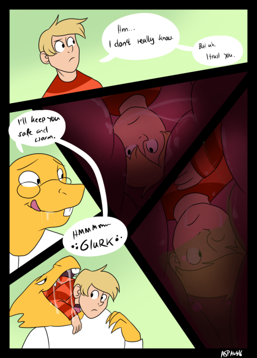 pinkahmena: Commission featuring Alphys and a random kid, from Ekas. Alphys finds herself starving, 