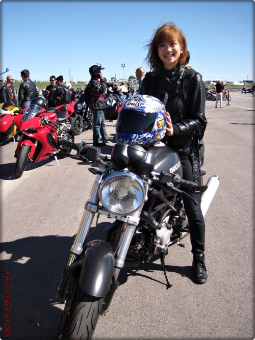 Submission from Roxxi O'Hara-
“ I was privileged to ride the track at MOTO GP Austin last weekend with a bunch of very kewl Ducatistas and met this very sweet young lady named Stephanie from Houston. Always refreshing to see a Moto Lady…makes me...