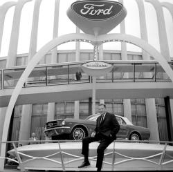 ford-mustang-generation:  Henry Ford II revealing the 1964 1/2 Mustang at the World’s Fair in Flushing Meadows, New York