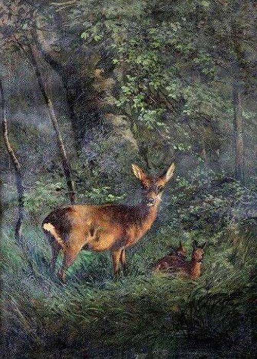 Deer in the Forest    -   Christian RohlfsGerman, 1849–1938Oil on canvas,  57 x 42 cm. (22.4 x 16.5 