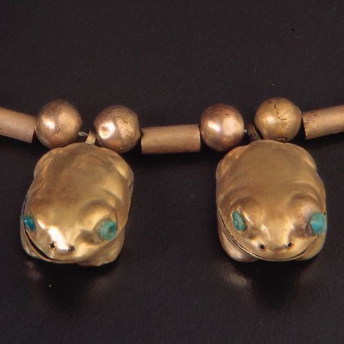 whollyunnecessary:pincspace:Moche necklace with gold beads in the shape of toads (1-800 AD) | M