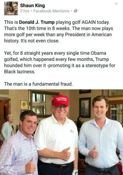 hotellesbian: sorrynotsorryfeminist: He rather use the same amount of money to play golf than provide poor people with food. That’s all you need to know about America’s President. it’s really such an important statistic that meals on wheels needs