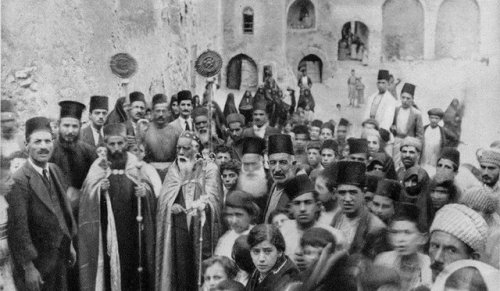 sniper-at-the-gates-of-heaven:a gathering at an assyrian monastery in mosul, early 1900s.