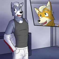 &ldquo;Oh, sorry about that,&rdquo; the wolf replied.  &quot;I guess it was rather inconsiderate of me to put you in this position,&ldquo; he said as he unbuttoned the collar on his uniform jacket.&quot;It&rsquo;s cool,&rdquo; the fox replied as he let
