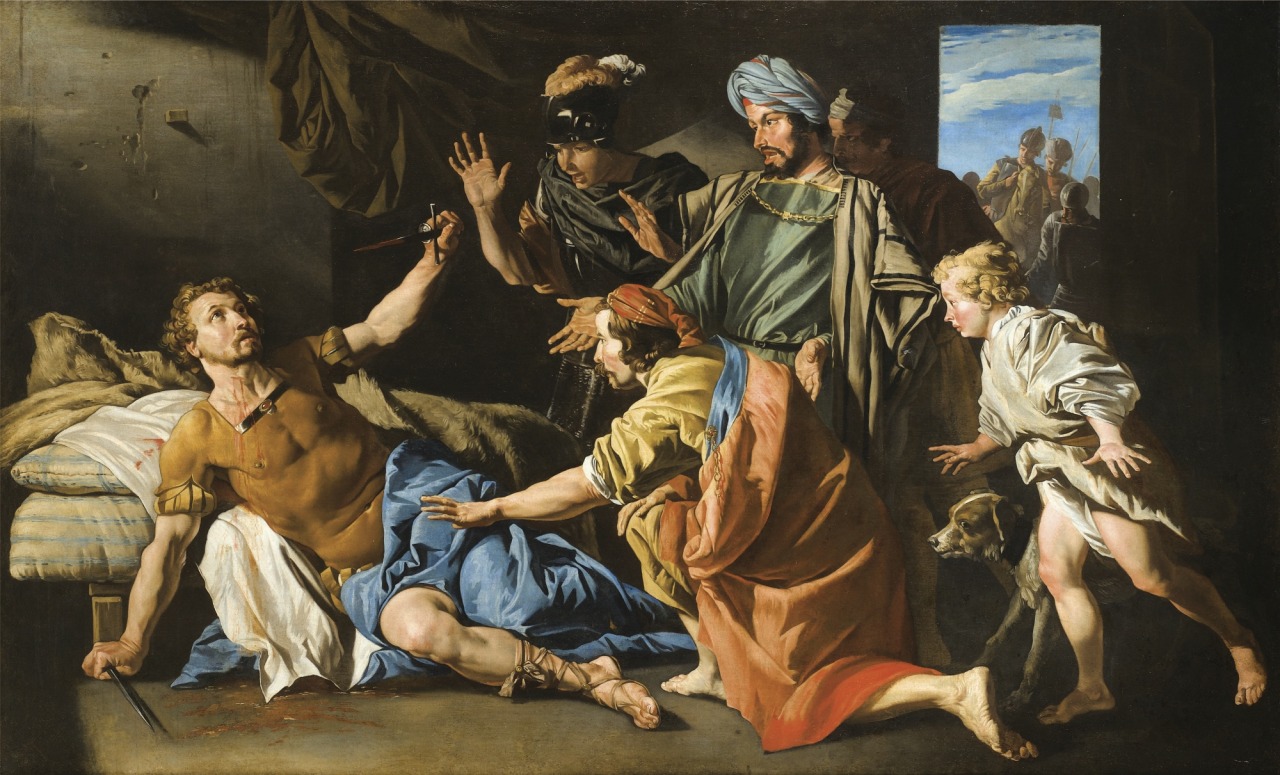 hadrian6:  The Death of Brutus. 17th.century. Matthias Stomer. Dutch 1600-1652. oil/canvas.